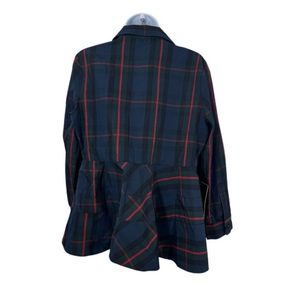 Pomander Place NEW Fraser Navy Plaid Ashlen Peplum Long Sleeve Blouse Top Size L - Picture 8 of 9